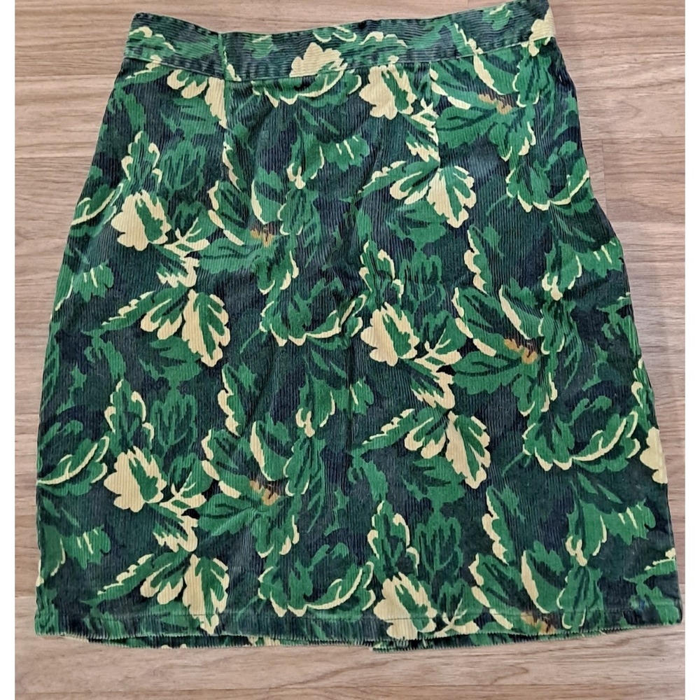 Size 7/8 Vintage Y2K Espritโ Corduroy Mini Skirt Green And Yellow Forest